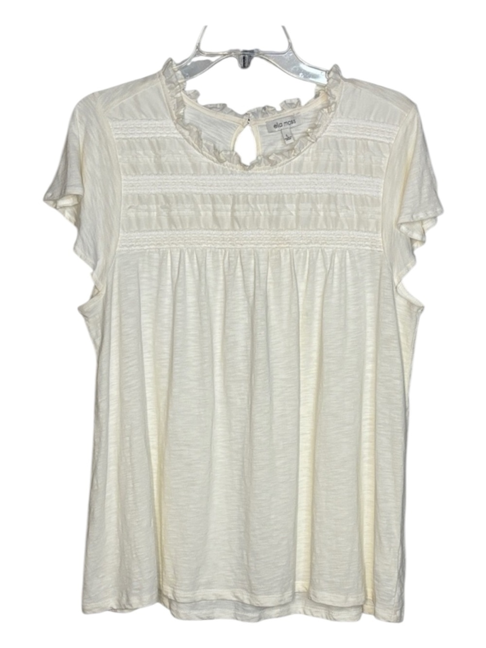 Ella Moss Cream Blouse with Ruffle Trim Large